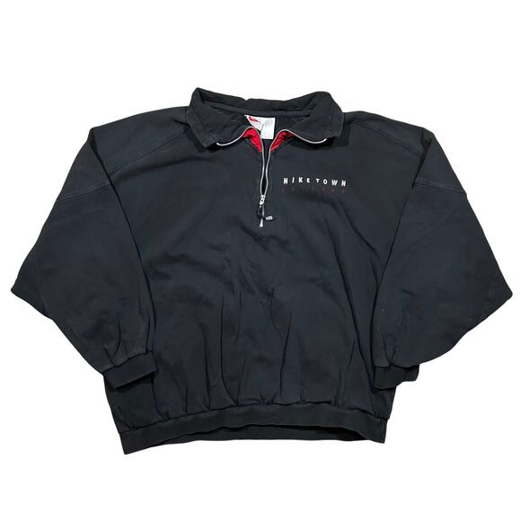 Vintage 90s Nike Niketown Chicago Black Quarter Zip Sweatshirt - Picture 1 of 4